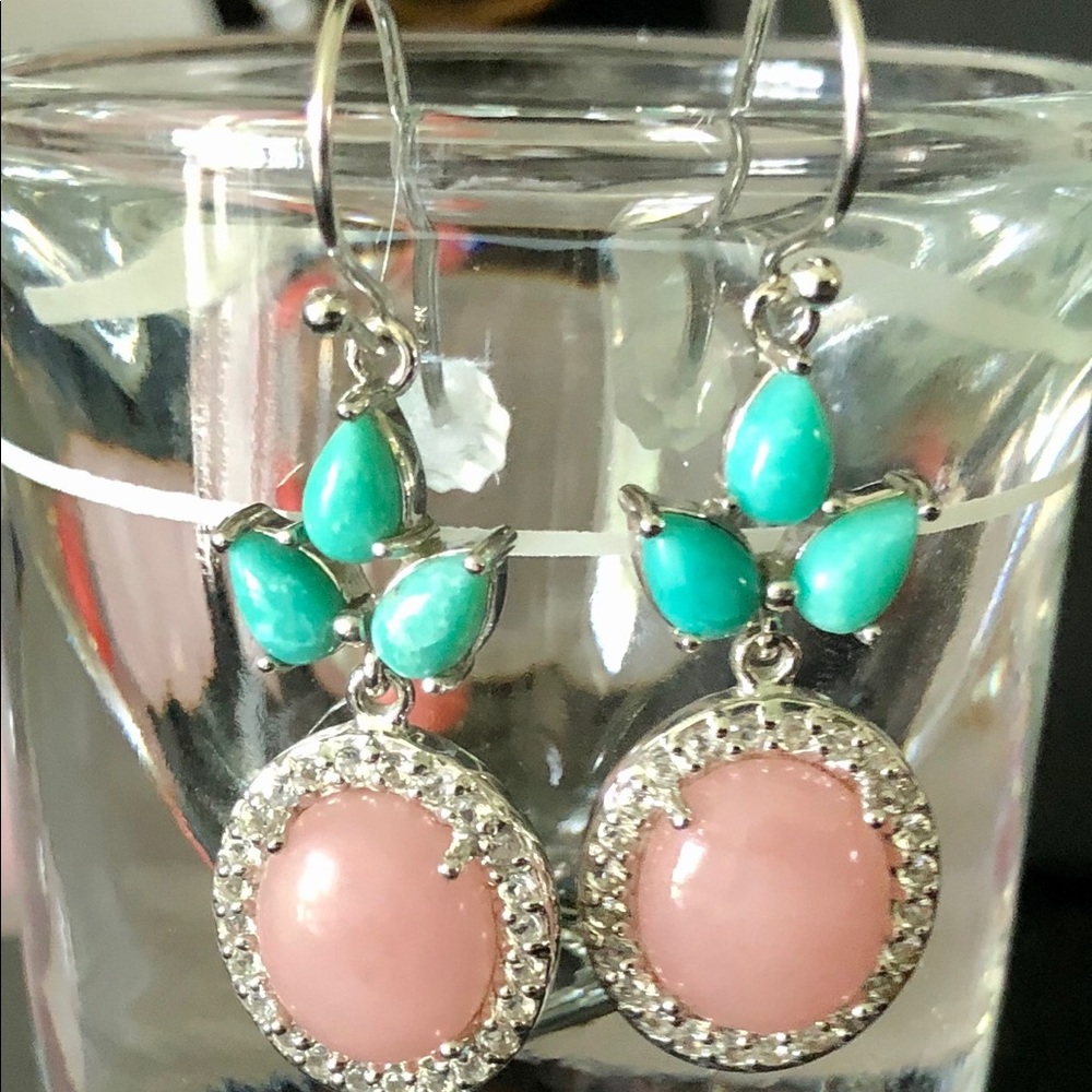 Gem Insider 1.75" Turquoise & Guava Quartz Earring